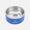 Blue insulated stainless steel dog bowl with metallic inner surface