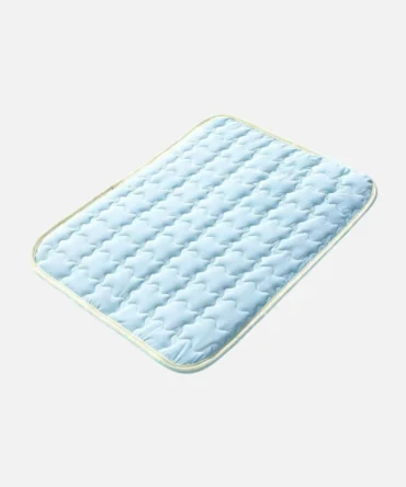 Light blue quilted dog cooling mat, breathable cool pet pad for summer heat relief