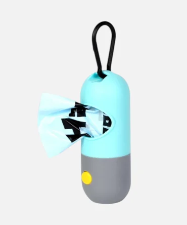 Portable dog poop bag dispenser with carabiner and waste bag out