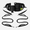 Hands-free dual dog leash set with waist belt, storage pouch and two adjustable bungee leashes for walking two dogs