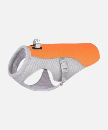 Orange gray breathable mesh dog cooling vest with adjustable buckles and D-ring