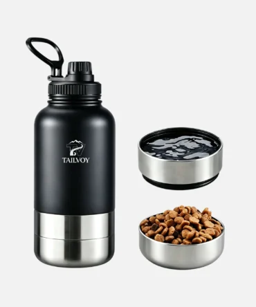 Stainless steel portable dog water bottle with two detachable feeding bowls
