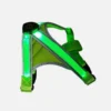 Bright green LED reflective dog harness is glowing.
