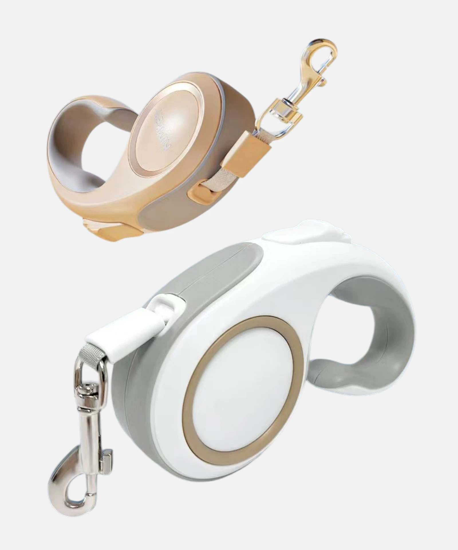 Two color retractable dog leash products shown from different angles